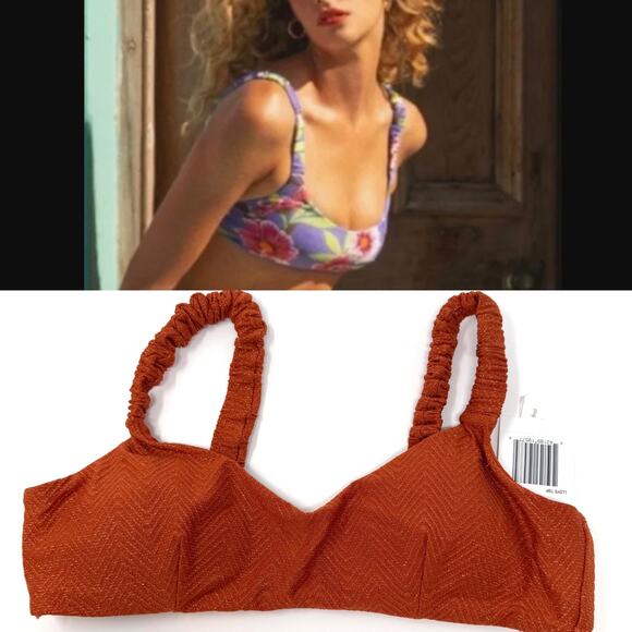 L*SPACE Lloyd Ruched Strap Bikini Top In Shimmer Orange Size Small New - Picture 1 of 11
